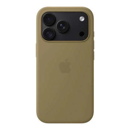 iPhone 18 Pro Silicone Case with MagSafe - Olive, back view on iPhone 18 Pro in black