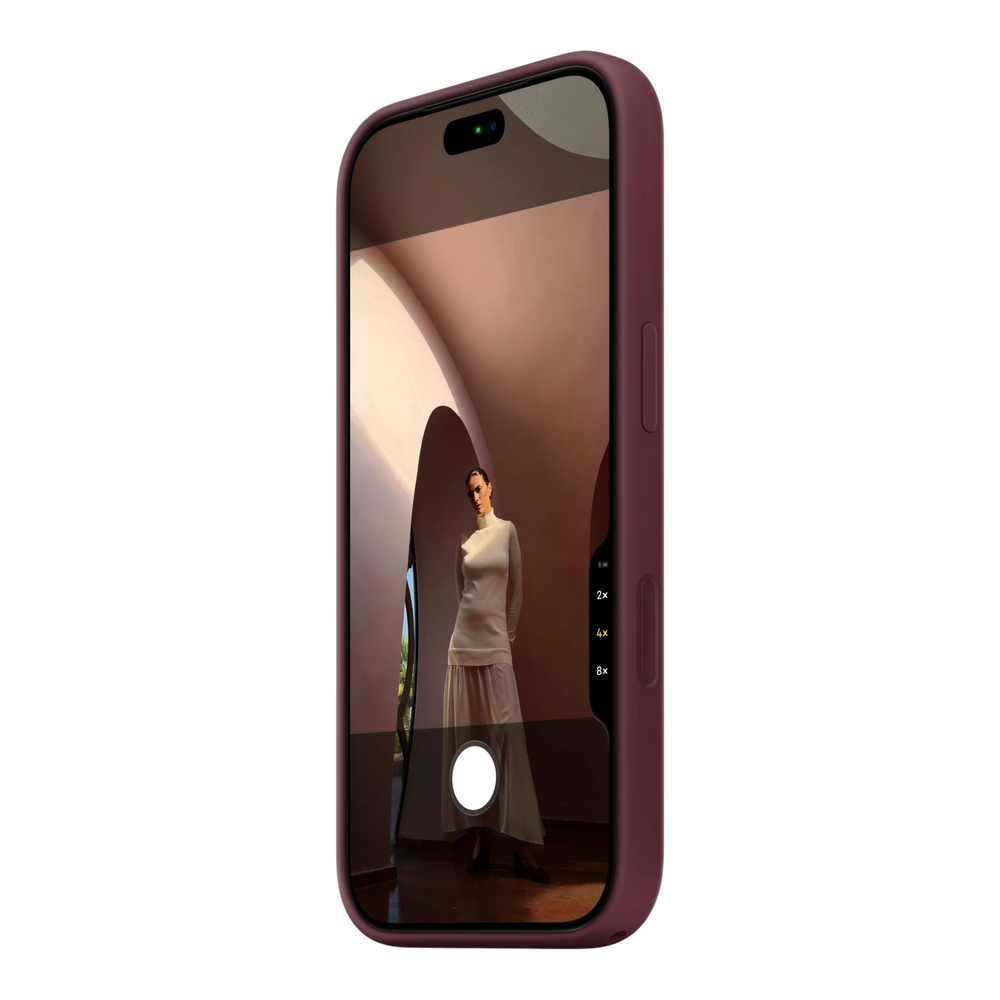 iPhone 18 Pro Silicone Case with MagSafe - Burgundy, side view on iPhone 18 Pro