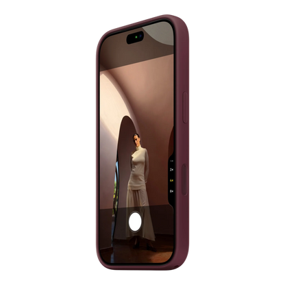 iPhone 18 Pro Silicone Case with MagSafe - Burgundy, side view on iPhone 18 Pro