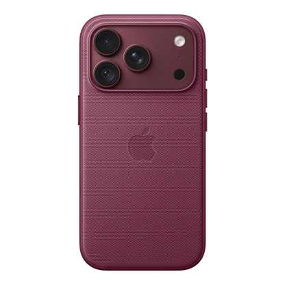 iPhone 18 Pro TechWoven Case with MagSafe – Mulberry, back view on iPhone 18 Pro in burgundy