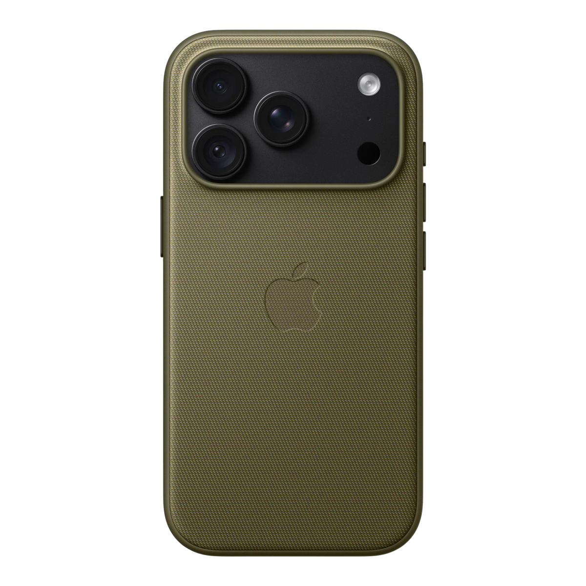 iPhone 18 Pro TechWoven Case with MagSafe – Olive, back view on iPhone 18 Pro in black