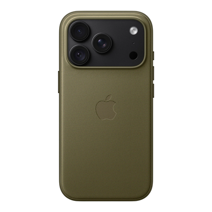 iPhone 18 Pro TechWoven Case with MagSafe – Olive, back view on iPhone 18 Pro in black