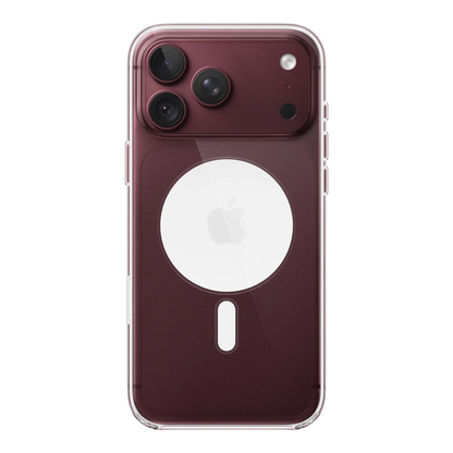 iPhone 18 Pro Max Clear Case with MagSafe, back view on iPhone 18 Pro Max in burgundy