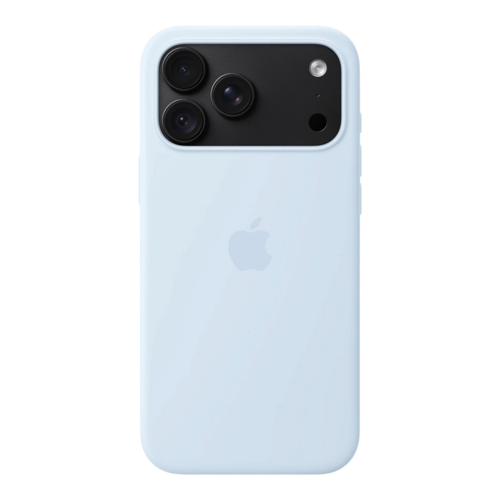 iPhone 18 Pro Max Silicone Case with MagSafe - Crisp Blue, back view on iPhone 18 Pro Max in black