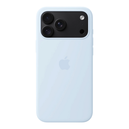 iPhone 18 Pro Max Silicone Case with MagSafe - Crisp Blue, back view on iPhone 18 Pro Max in black