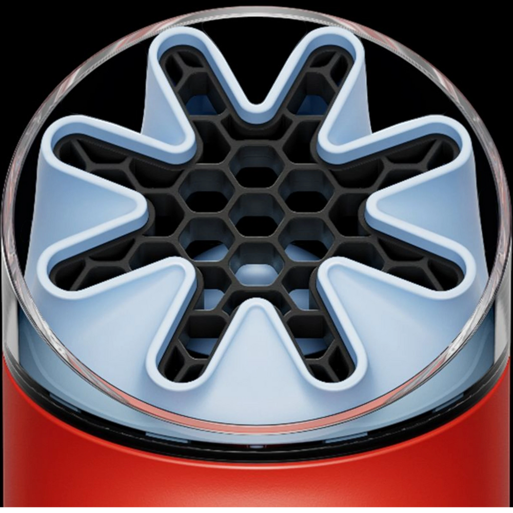 Dyson HushJet Mini Cool fan, Carnelian/Sky close-up