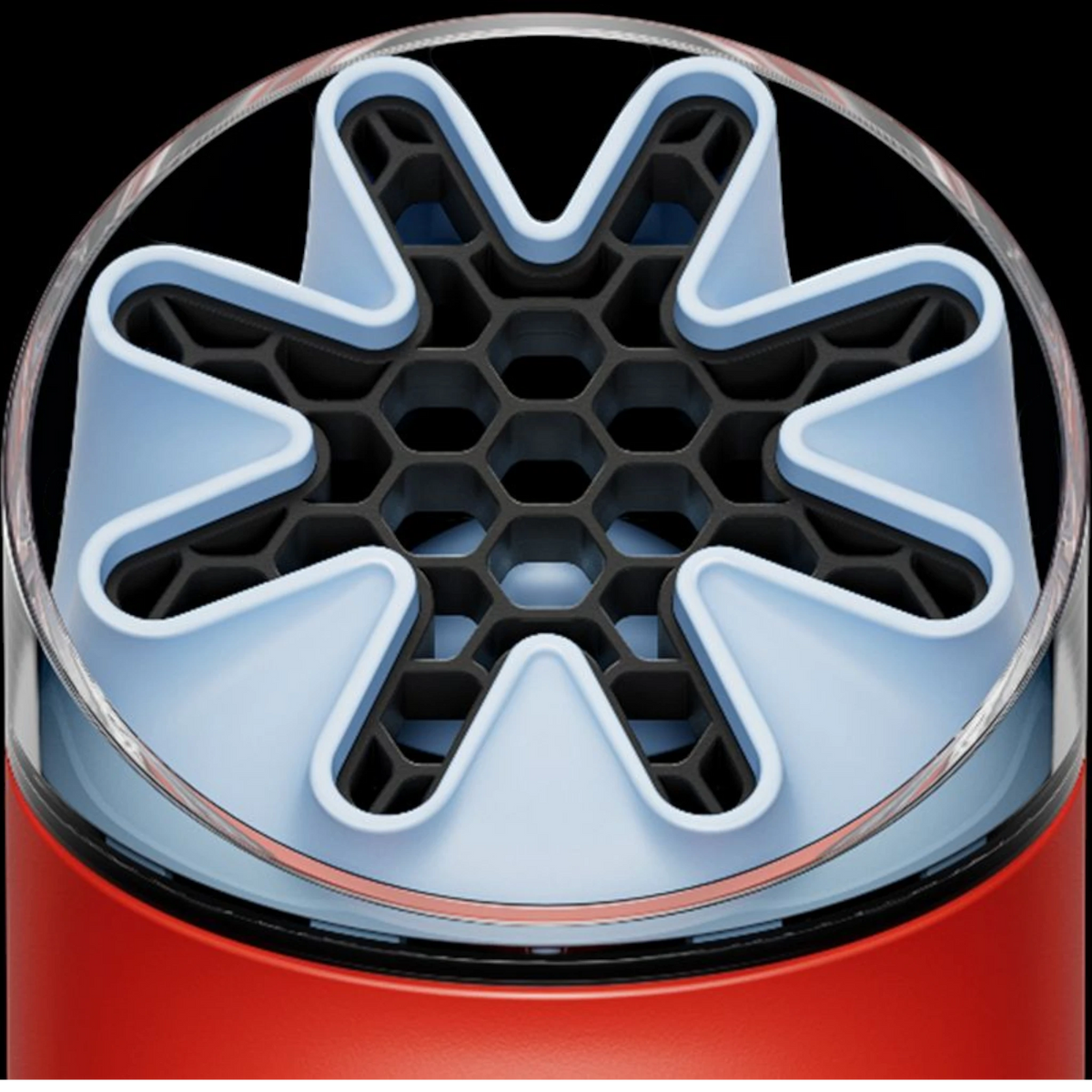 Dyson HushJet Mini Cool fan, Carnelian/Sky close-up