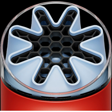 Dyson HushJet Mini Cool fan, Carnelian/Sky close-up