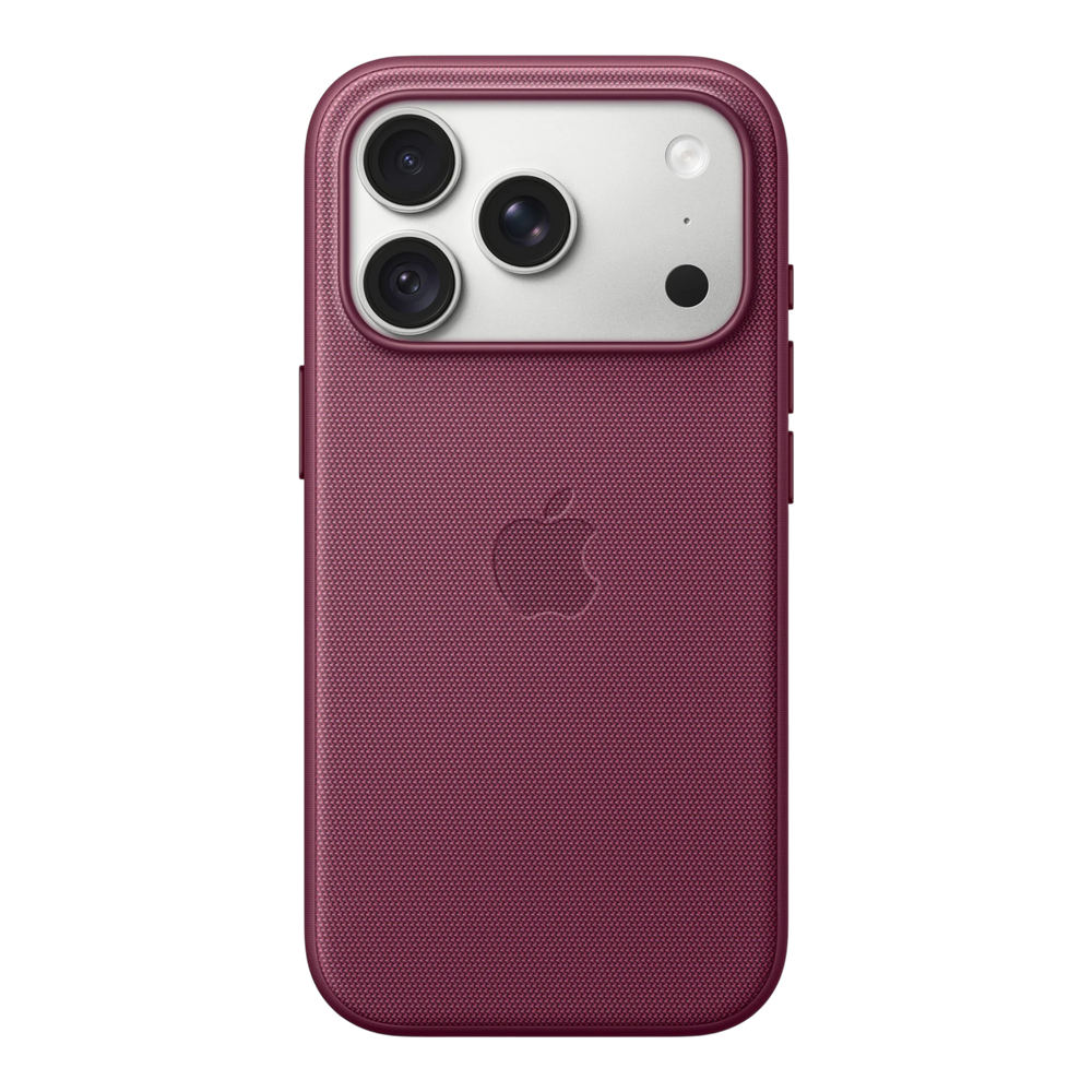 iPhone 18 Pro TechWoven Case with MagSafe – Mulberry, back view on iPhone 18 Pro in silver
