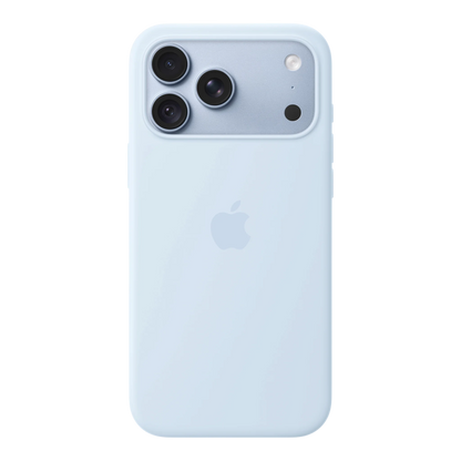 iPhone 18 Pro Max Silicone Case with MagSafe - Crisp Blue, back view on iPhone 18 Pro Max in glacier