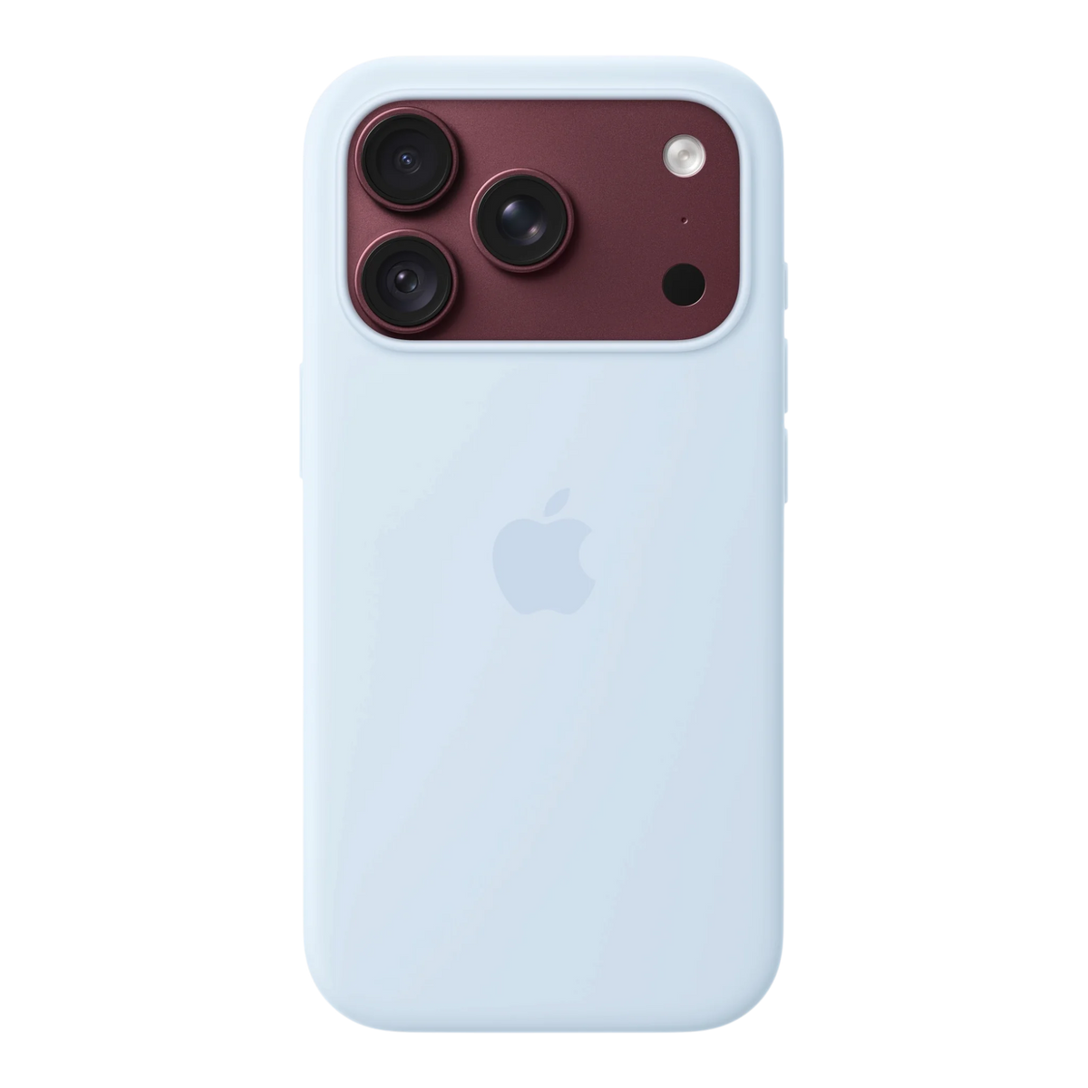 iPhone 18 Pro Silicone Case with MagSafe - Crisp Blue, back view on iPhone 18 Pro in burgundy
