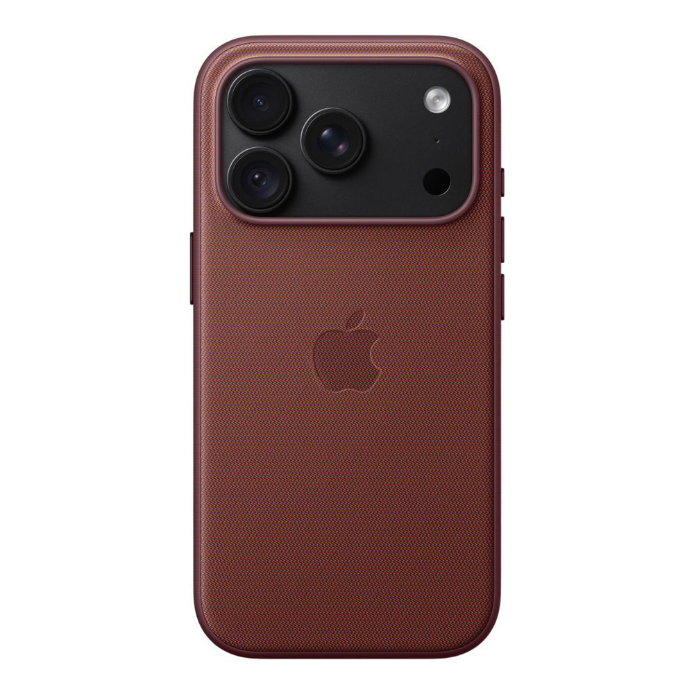 iPhone 18 Pro TechWoven Case with MagSafe – Burgundy, back view on iPhone 18 Pro in black
