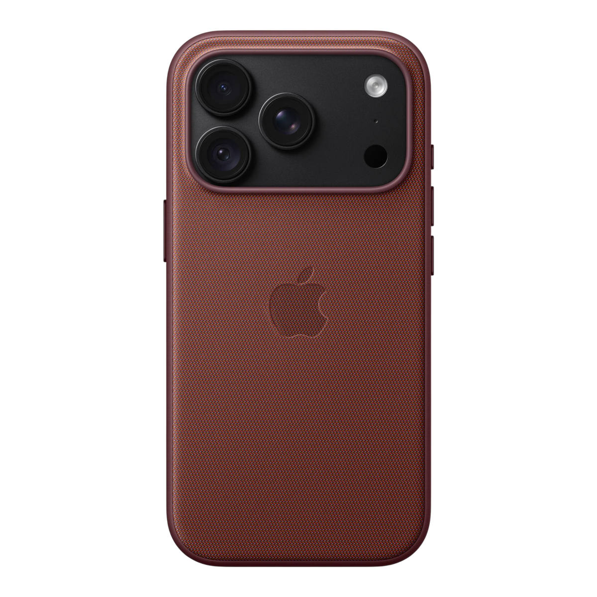 iPhone 18 Pro TechWoven Case with MagSafe – Burgundy, back view on iPhone 18 Pro in black