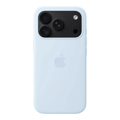 iPhone 18 Pro Silicone Case with MagSafe - Crisp Blue, back view on iPhone 18 Pro in black