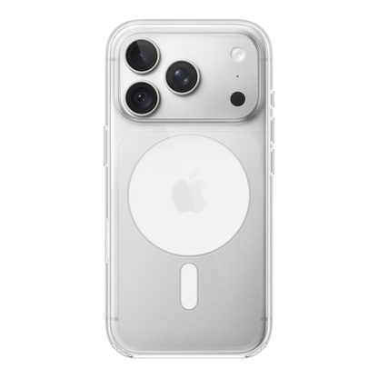 iPhone 18 Pro Clear Case with MagSafe, back view on iPhone 18 Pro in silver