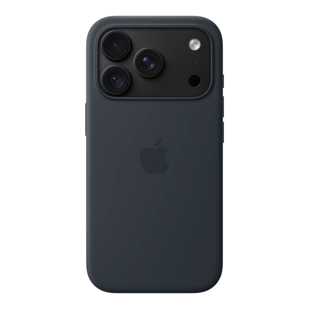 iPhone 18 Pro Silicone Case with MagSafe - Navy Blue, back view on iPhone 18 Pro in black