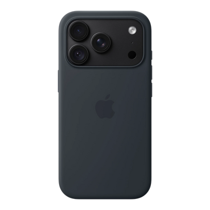 iPhone 18 Pro Silicone Case with MagSafe - Navy Blue, back view on iPhone 18 Pro in black