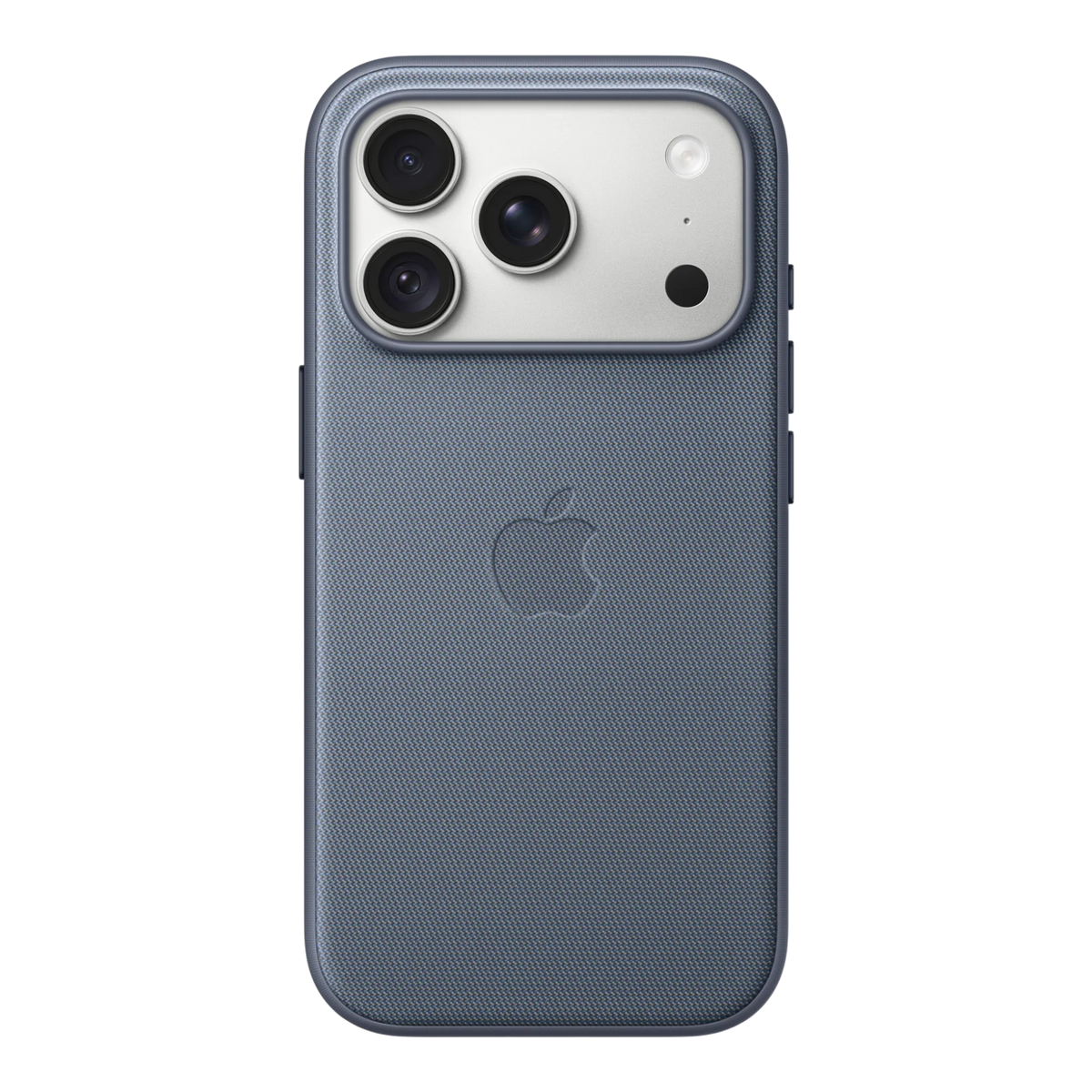 iPhone 18 Pro TechWoven Case with MagSafe – Chambray Blue, back view on iPhone 18 Pro in silver