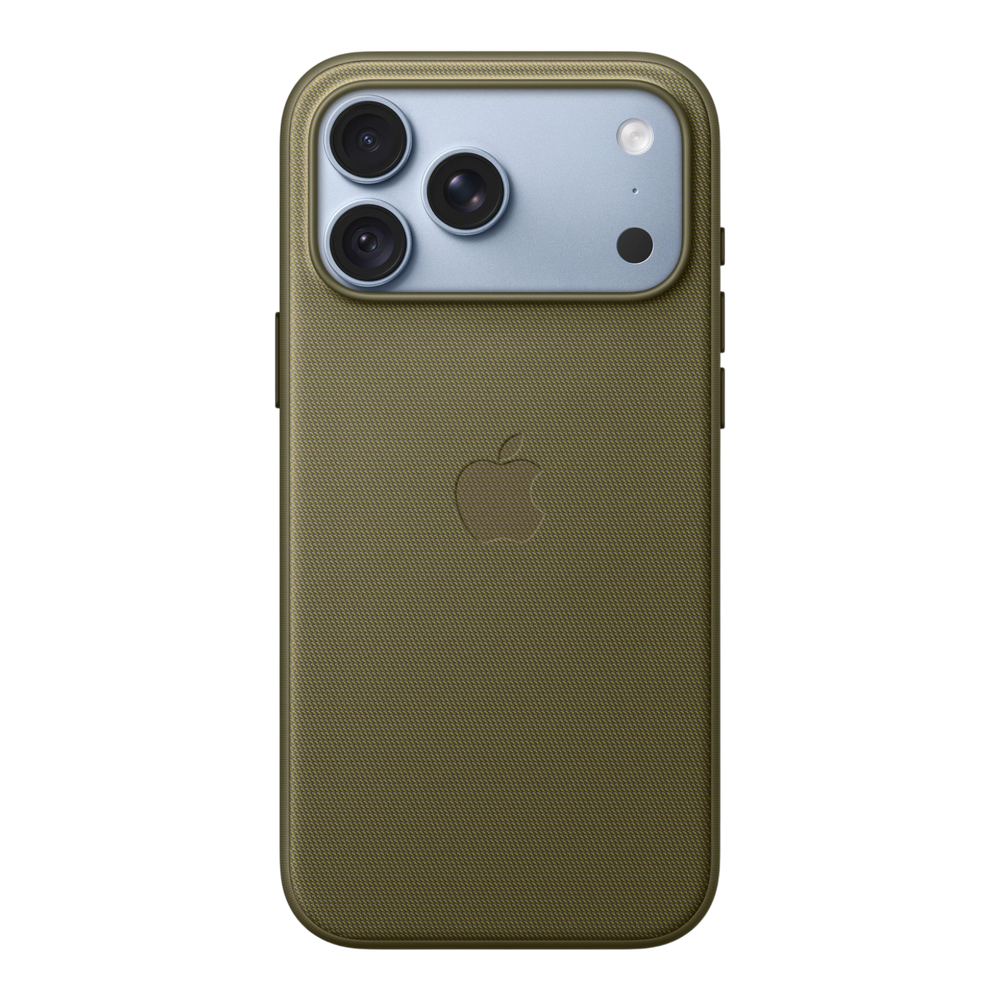 iPhone 18 Pro Max TechWoven Case with MagSafe – Olive, back view on iPhone 18 Pro Max in glacier