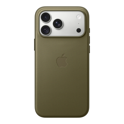 iPhone 18 Pro Max TechWoven Case with MagSafe – Olive, back view on iPhone 18 Pro Max in silver