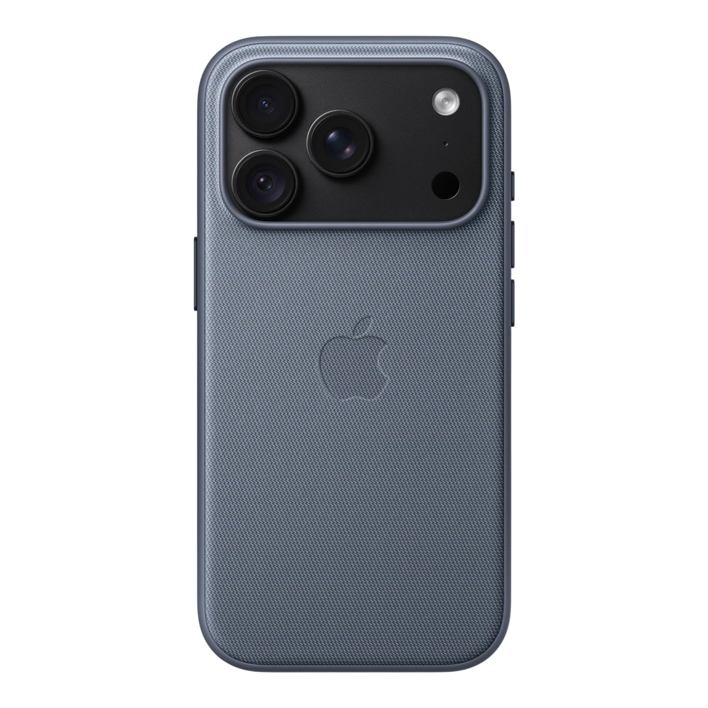 iPhone 18 Pro TechWoven Case with MagSafe – Chambray Blue, back view on iPhone 18 Pro in black
