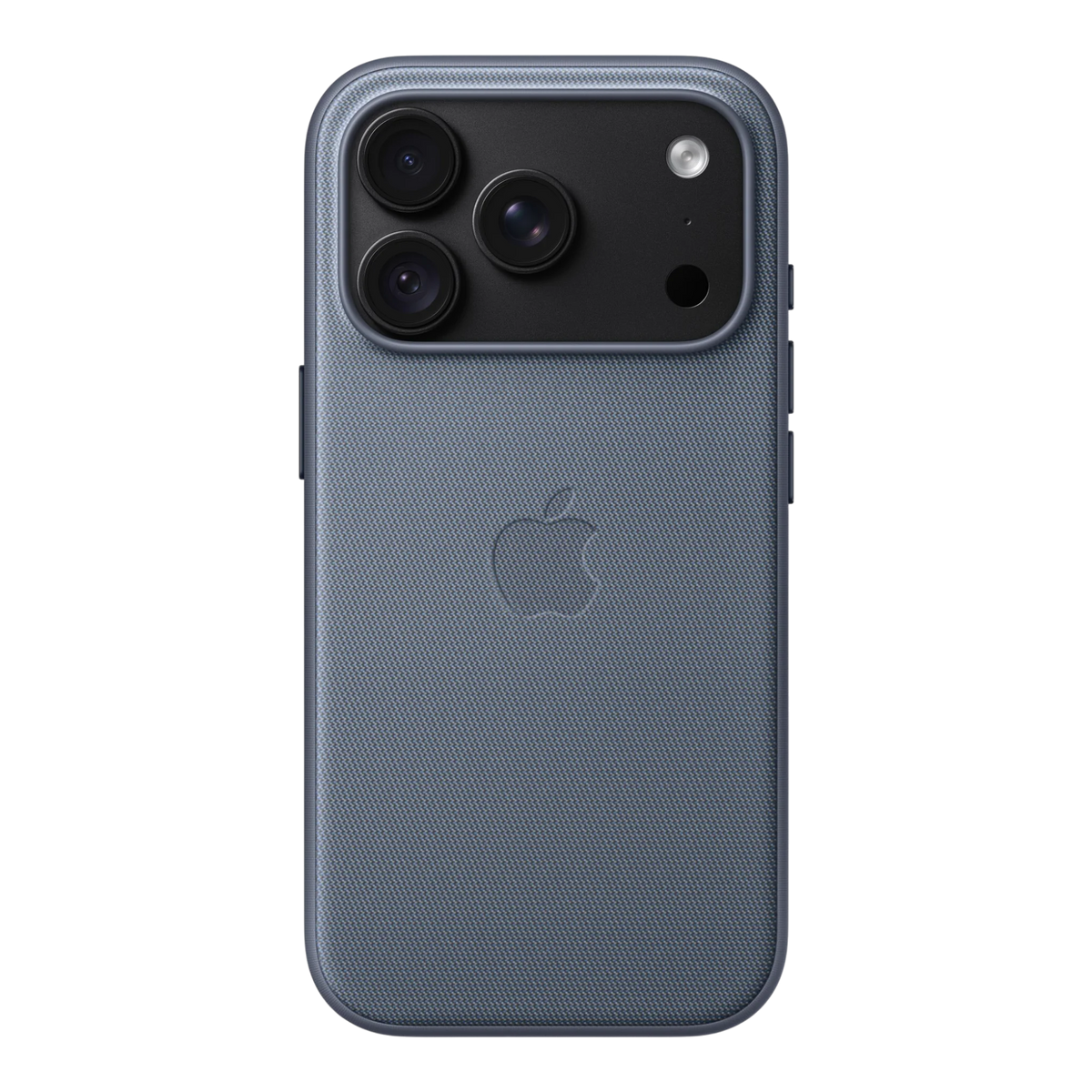 iPhone 18 Pro TechWoven Case with MagSafe – Chambray Blue, back view on iPhone 18 Pro in black