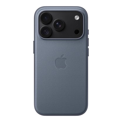 iPhone 18 Pro TechWoven Case with MagSafe – Chambray Blue, back view on iPhone 18 Pro in black