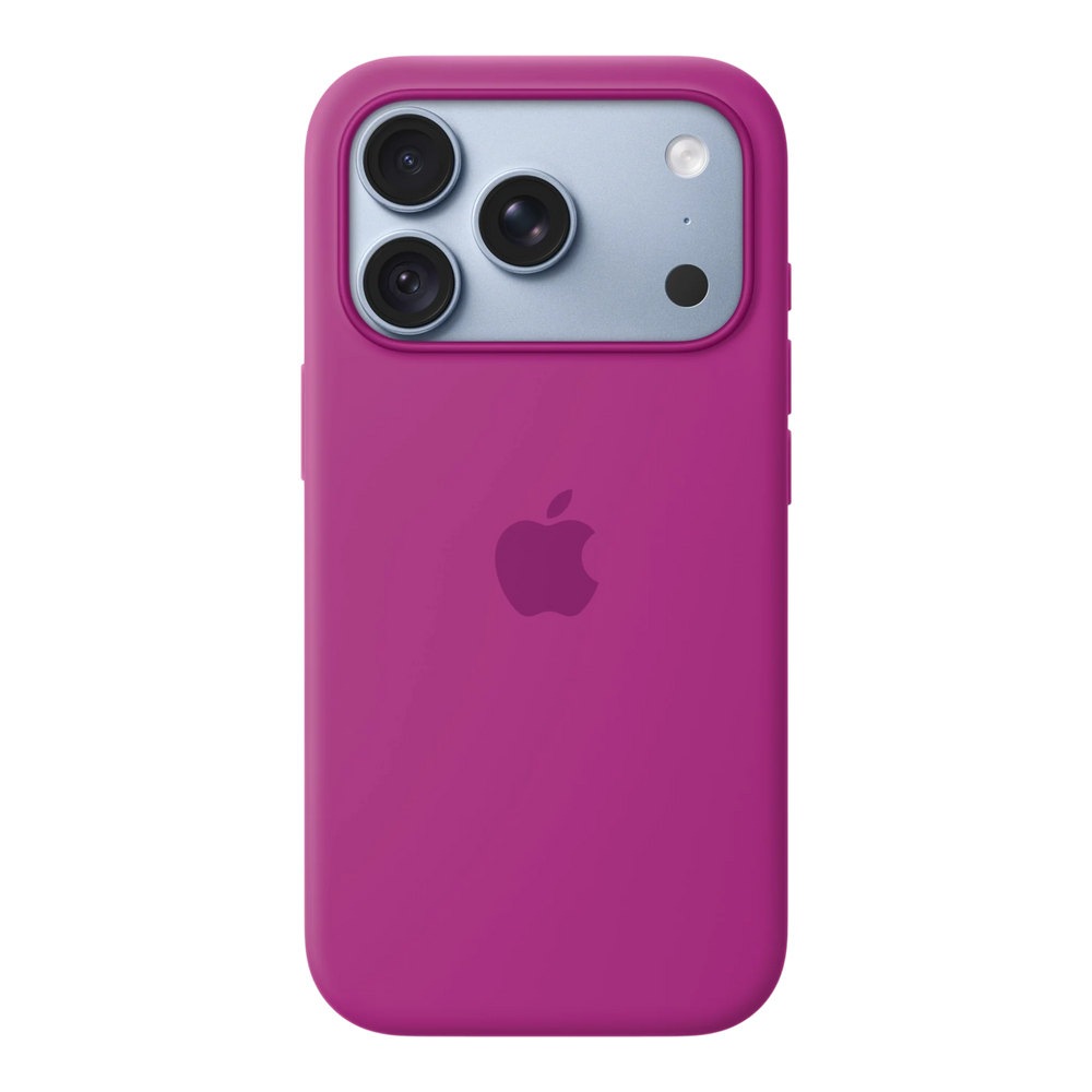 iPhone 18 Pro Silicone Case with MagSafe - Magenta, back view on iPhone 18 Pro in glacier