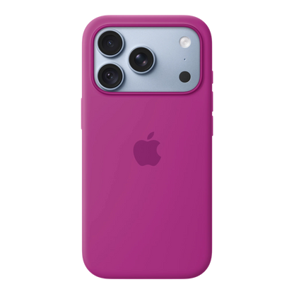 iPhone 18 Pro Silicone Case with MagSafe - Magenta, back view on iPhone 18 Pro in glacier