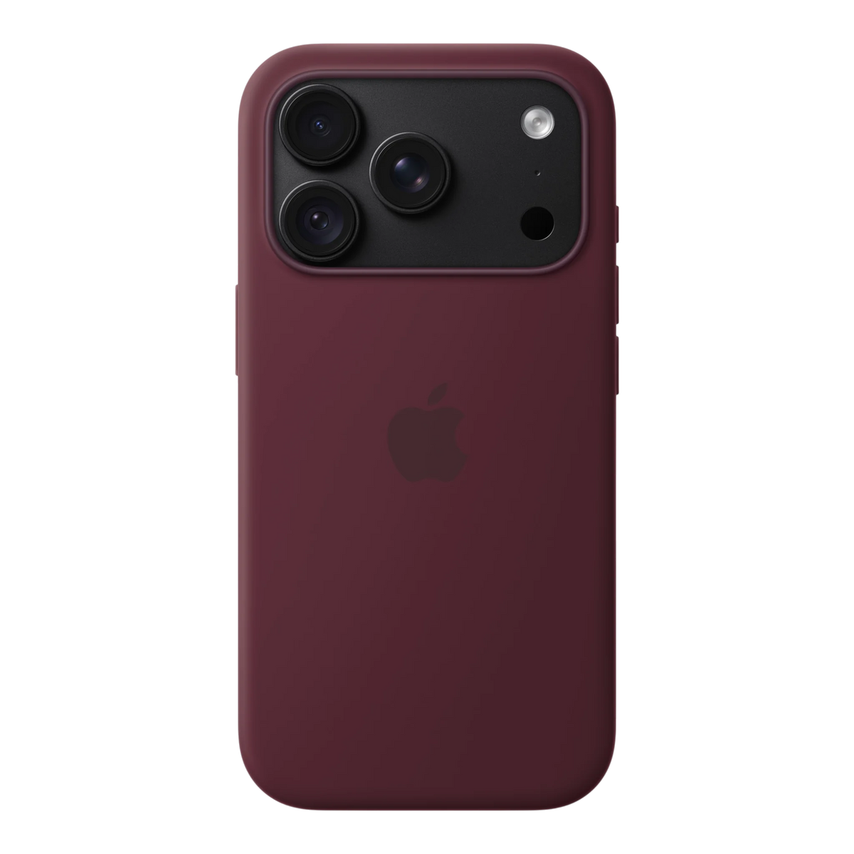 iPhone 18 Pro Silicone Case with MagSafe - Burgundy, back view on iPhone 18 Pro in black