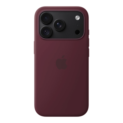 iPhone 18 Pro Silicone Case with MagSafe - Burgundy, back view on iPhone 18 Pro in black
