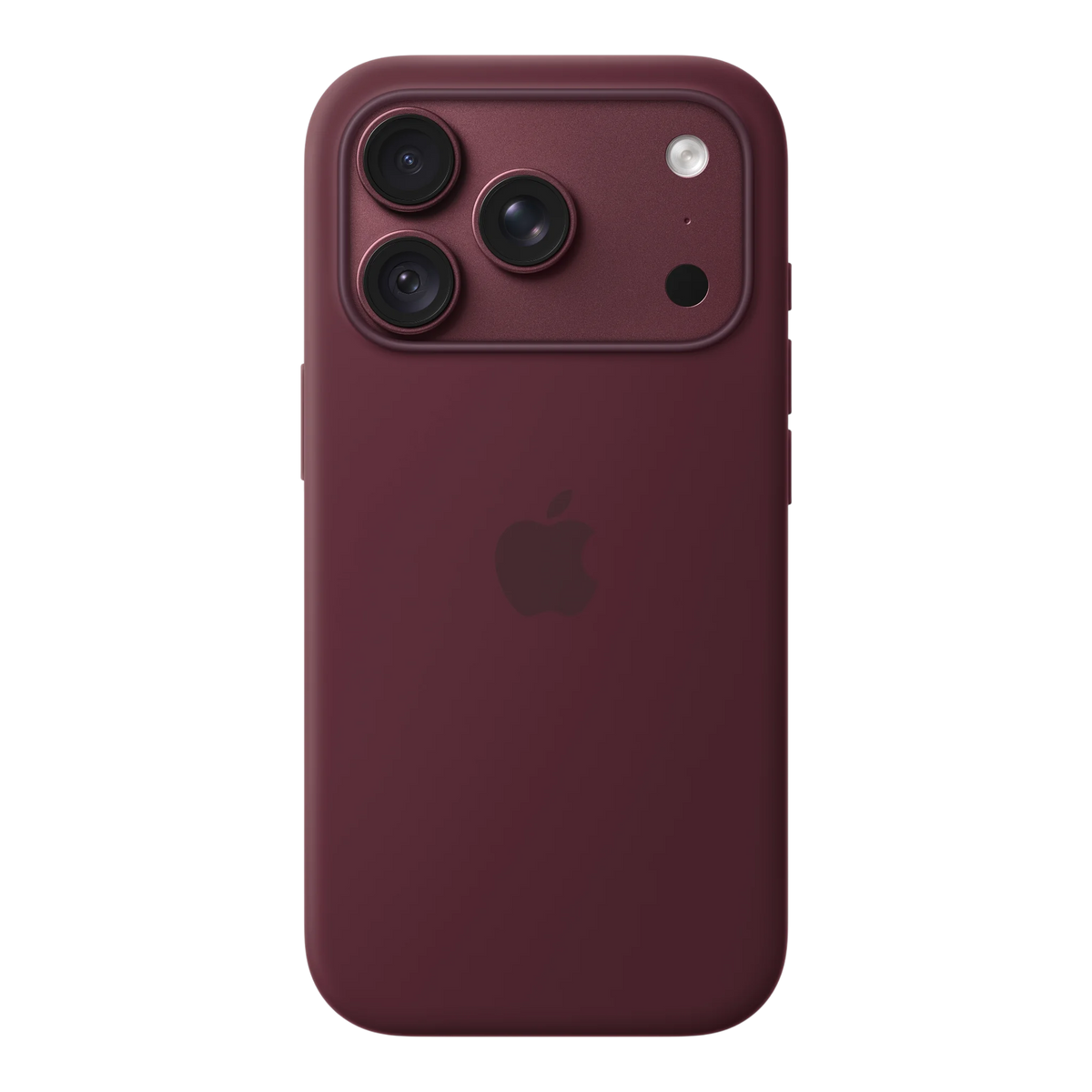 iPhone 18 Pro Silicone Case with MagSafe - Burgundy, back view on iPhone 18 Pro in burgundy