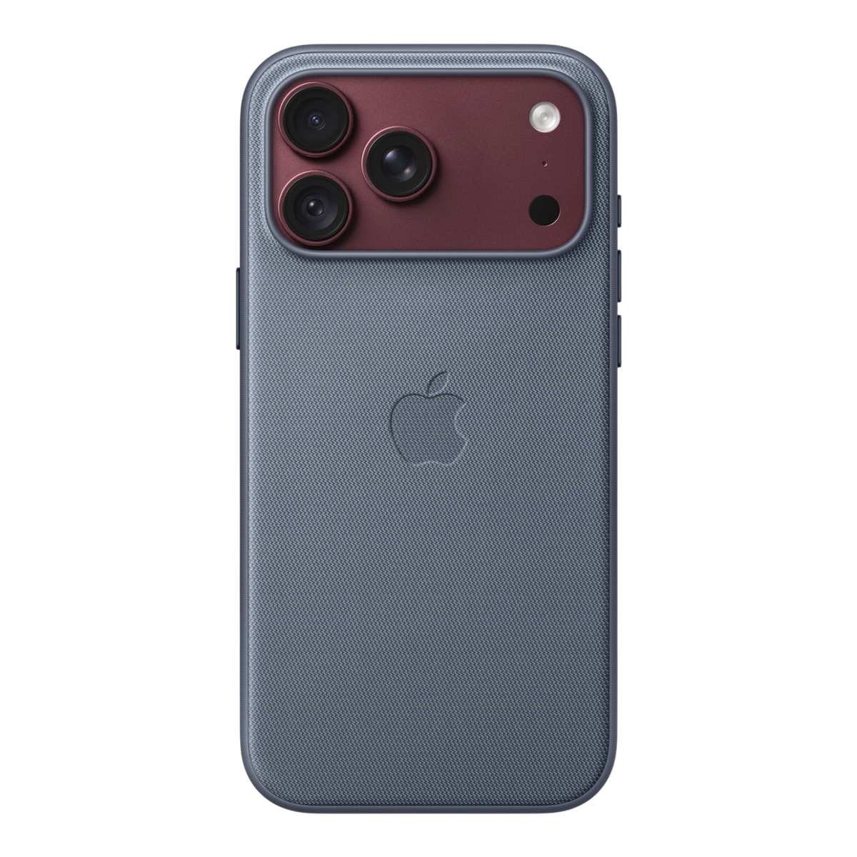 iPhone 18 Pro Max TechWoven Case with MagSafe – Chambray Blue, back view on iPhone 18 Pro Max in burgundy