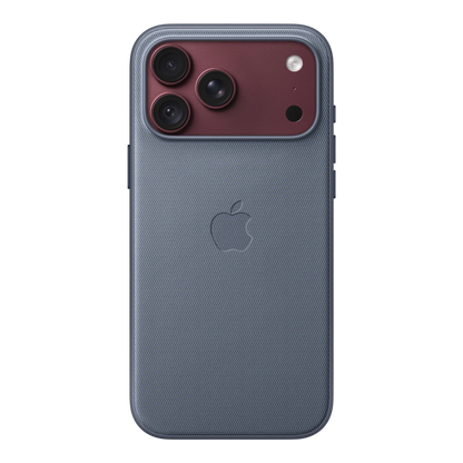 iPhone 18 Pro Max TechWoven Case with MagSafe – Chambray Blue, back view on iPhone 18 Pro Max in burgundy