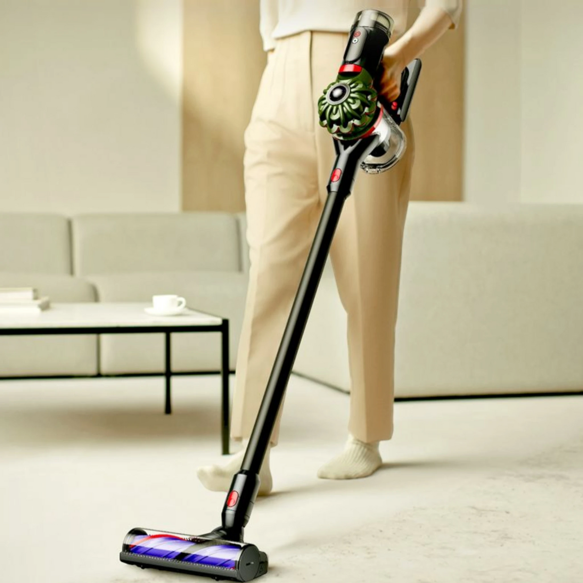 Dyson V8 Cyclone in handheld mode for upholstery and stairs