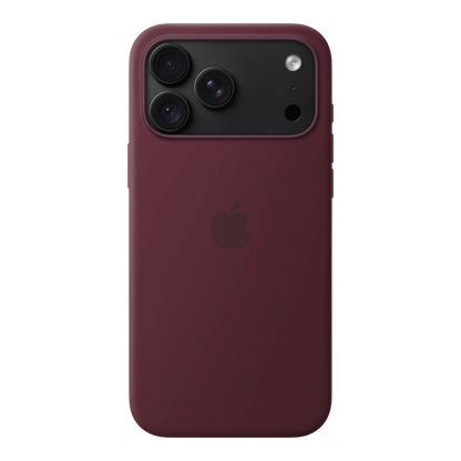 iPhone 18 Pro Max Silicone Case with MagSafe - Burgundy, back view on iPhone 18 Pro Max in black