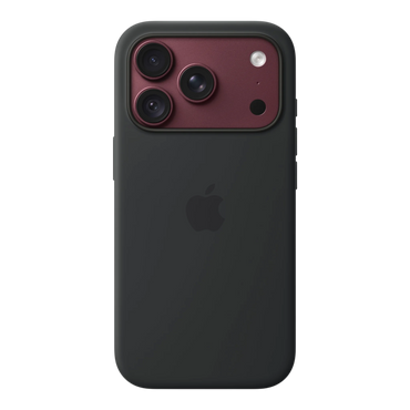 iPhone 18 Pro Silicone Case with MagSafe - Black, back view on iPhone 18 Pro in burgundy