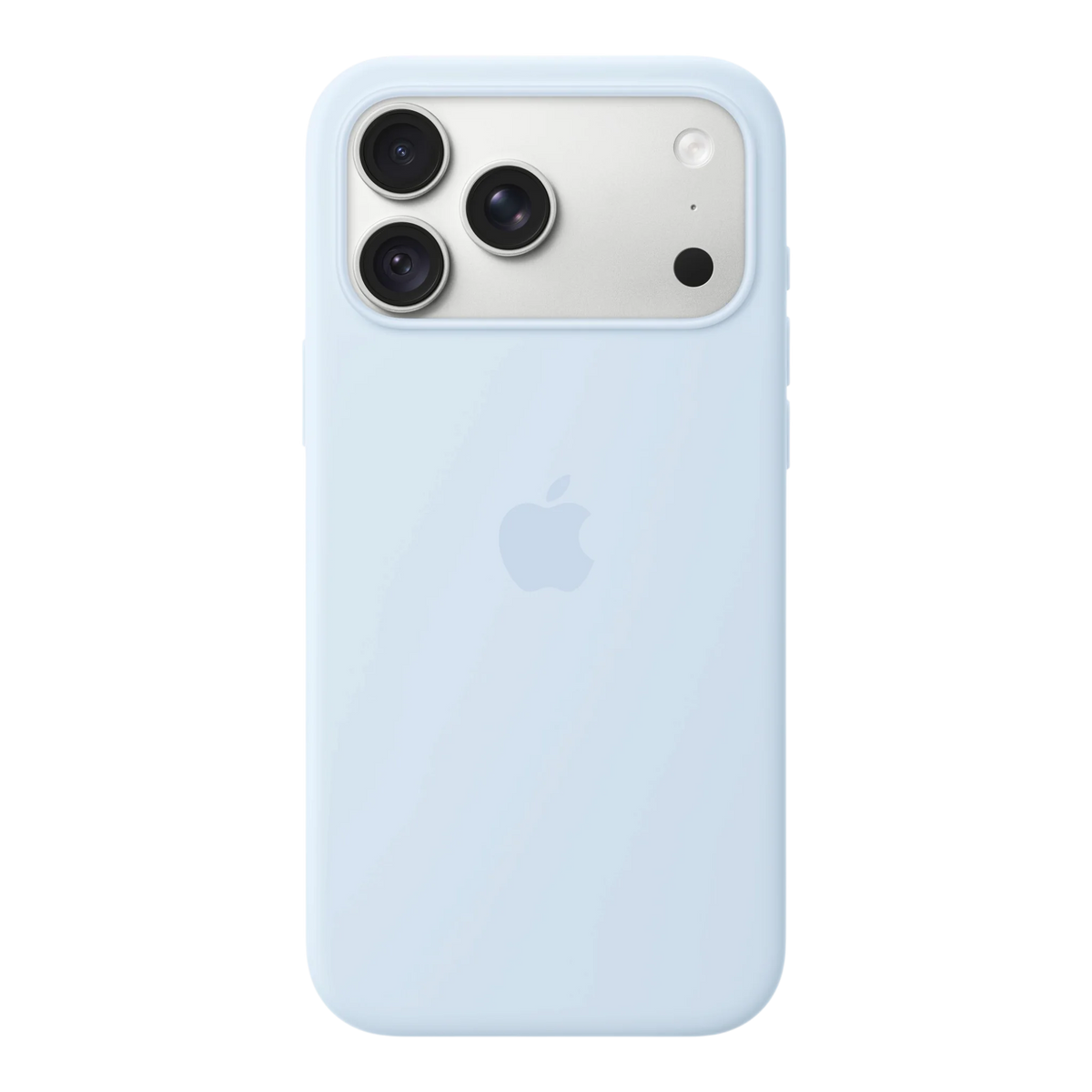 iPhone 18 Pro Max Silicone Case with MagSafe - Crisp Blue, back view on iPhone 18 Pro Max in silver