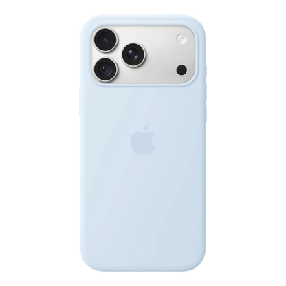 iPhone 18 Pro Max Silicone Case with MagSafe - Crisp Blue, back view on iPhone 18 Pro Max in silver