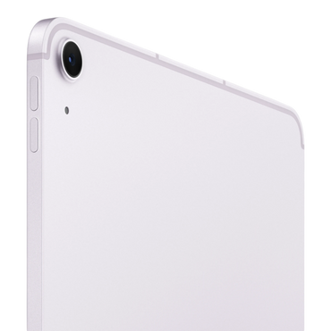 Close-up of the purple back of an iPad Air showcasing the camera and side buttons.