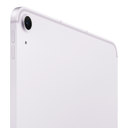 Close-up of the purple back of an iPad Air showcasing the camera and side buttons.