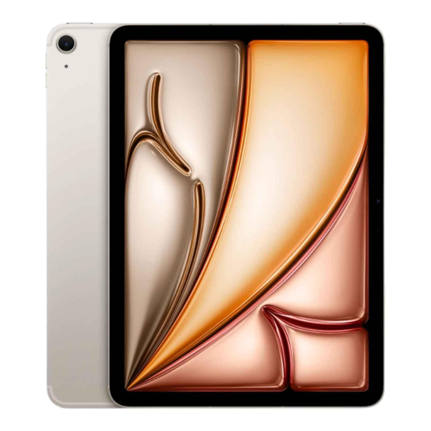 iPad Air front view in Starlight color showcasing its sleek design and vibrant display.