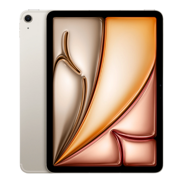 iPad Air front view in Starlight color showcasing its sleek design and vibrant display.