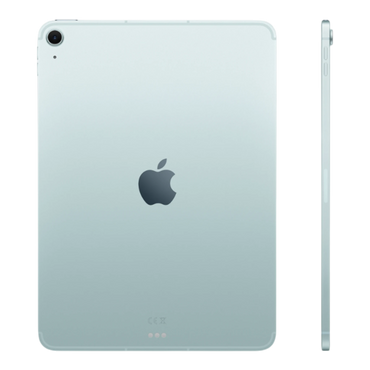 Apple iPad Air in blue, displaying rear and side view with logo and ports visible.