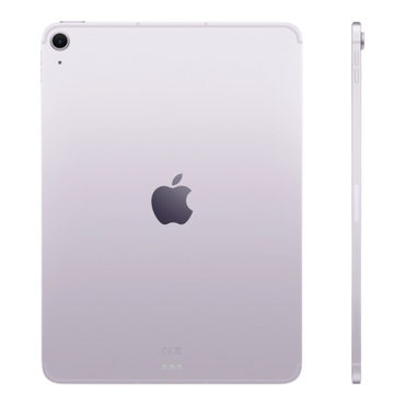 Apple iPad Air in purple, showcasing the back and side view with the Apple logo prominently displayed.