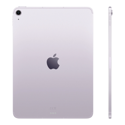 Apple iPad Air in purple, showcasing the back and side view with the Apple logo prominently displayed.