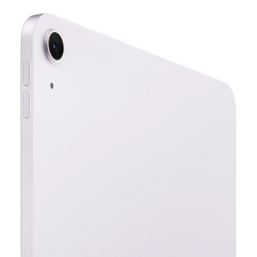 Close-up of the back of a purple iPad Air Wi-Fi model, highlighting the camera and side buttons.