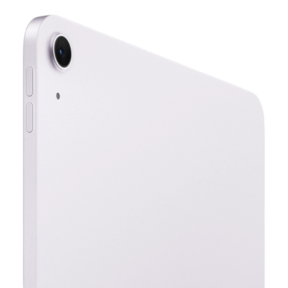 Close-up of the back of a purple iPad Air Wi-Fi model, highlighting the camera and side buttons.
