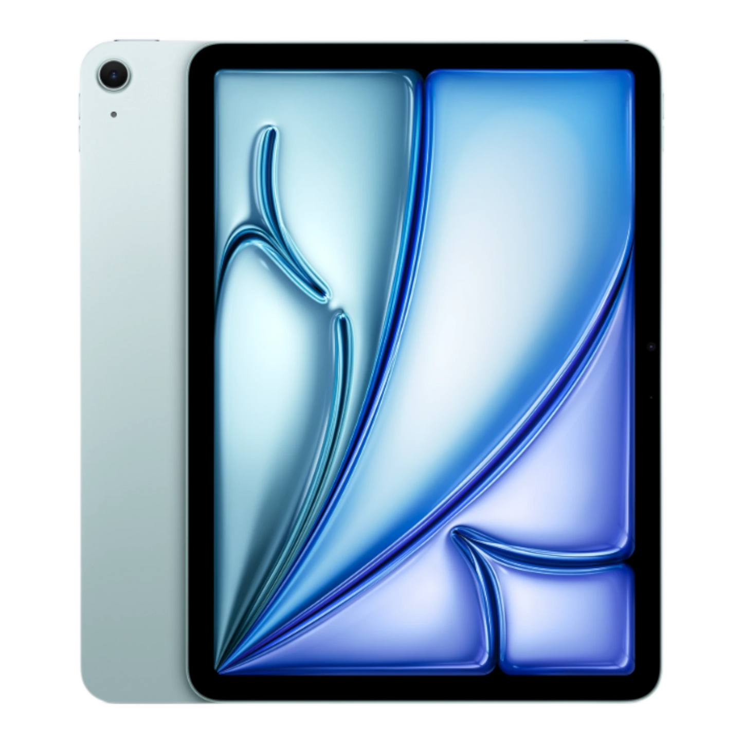 iPad Air Wi-Fi in blue front view showcasing a vibrant display design.