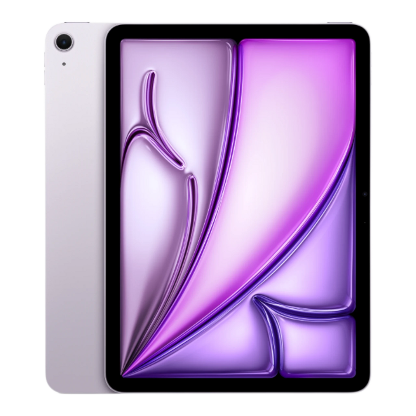 iPad Air Wi-Fi in front view featuring a sleek, purple display with smooth, flowing graphics.